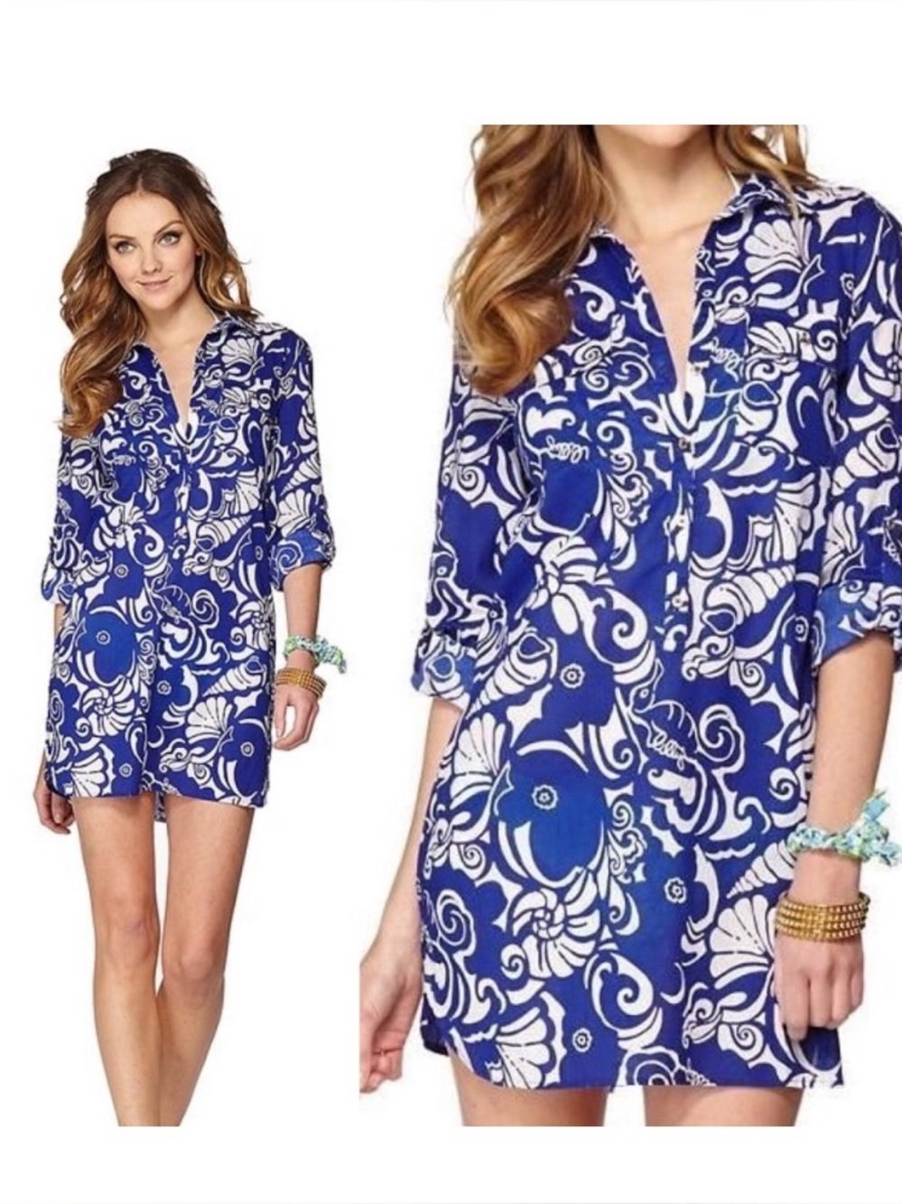 Lilly Pulitzer Captiva Tunic Spectrum Blu Tide Pools Small Beach Cover Sz Small